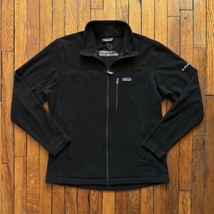 Patagonia Mens Large Micro D Fleece Jacket Black Full Zip Mock Neck Hand Pockets